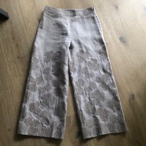 Wide leg embroidered linen pants